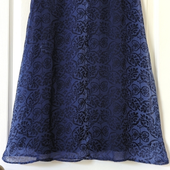 Petite Sophisticate 80's Vintage Motif Chiffon High Waisted Midi Skirt Blue S - Picture 12 of 14